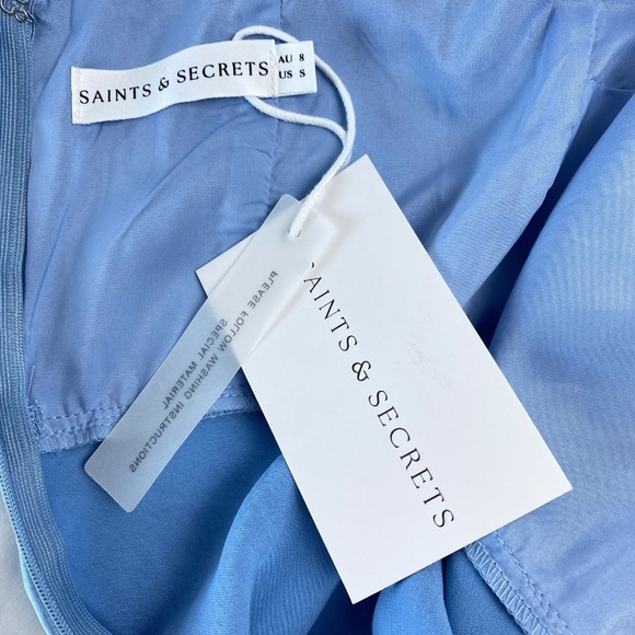 SAINTS + SECRETS Kamillia One-Shoulder Split Dress in Blue Size Small - NWT - Picture 8 of 8